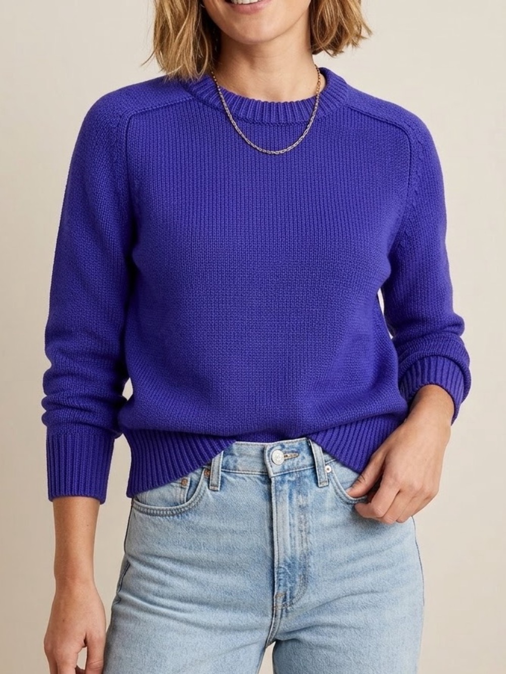 J. Crew Royal Purple Classic Crewneck Long Sleeve Cotton Sweater XS